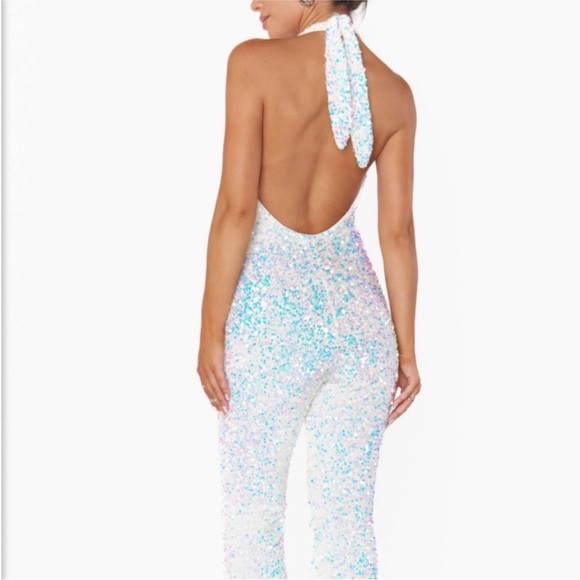 Show Me Your MuMu White Iridescent Sequin Halter Jumpsuit - Picture 2 of 5